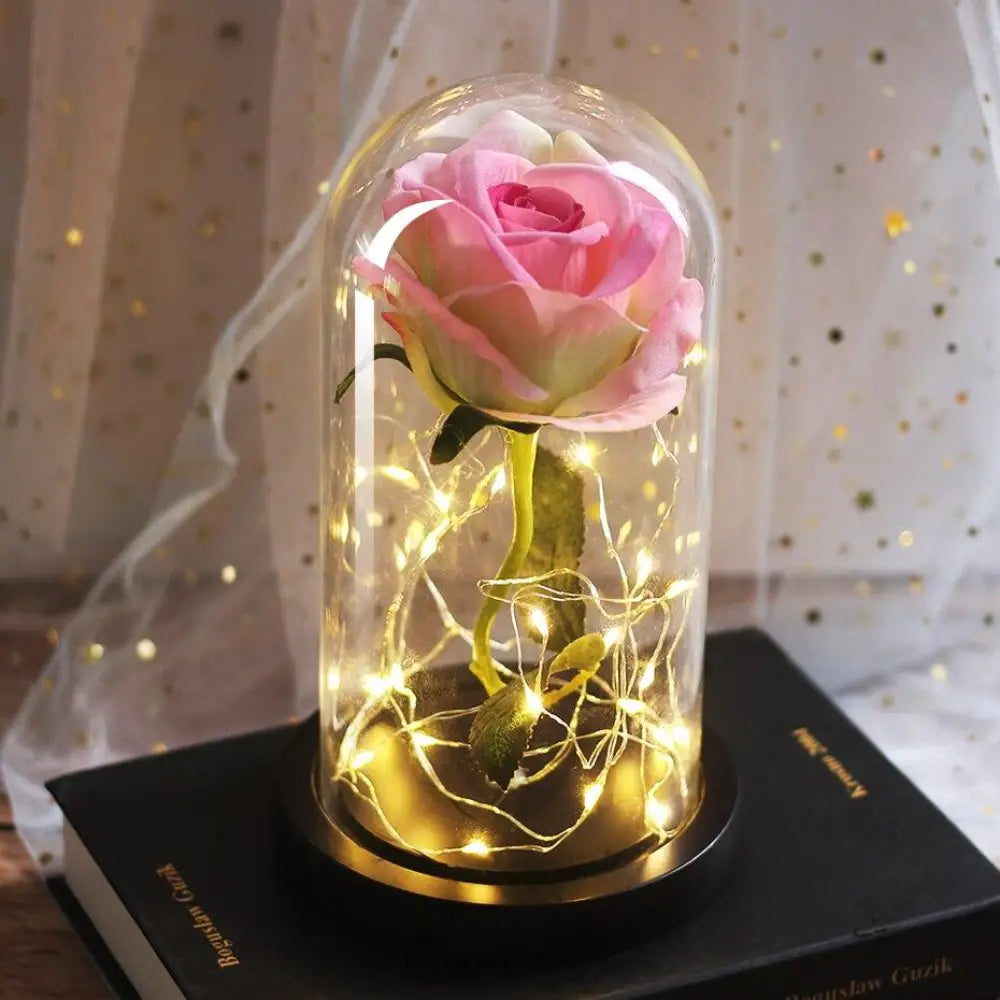 Rose éternelle Sous Cloche Lumineuse Blanche Et |