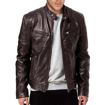 Blouson à Col Motard En Cuir | France-Tendance